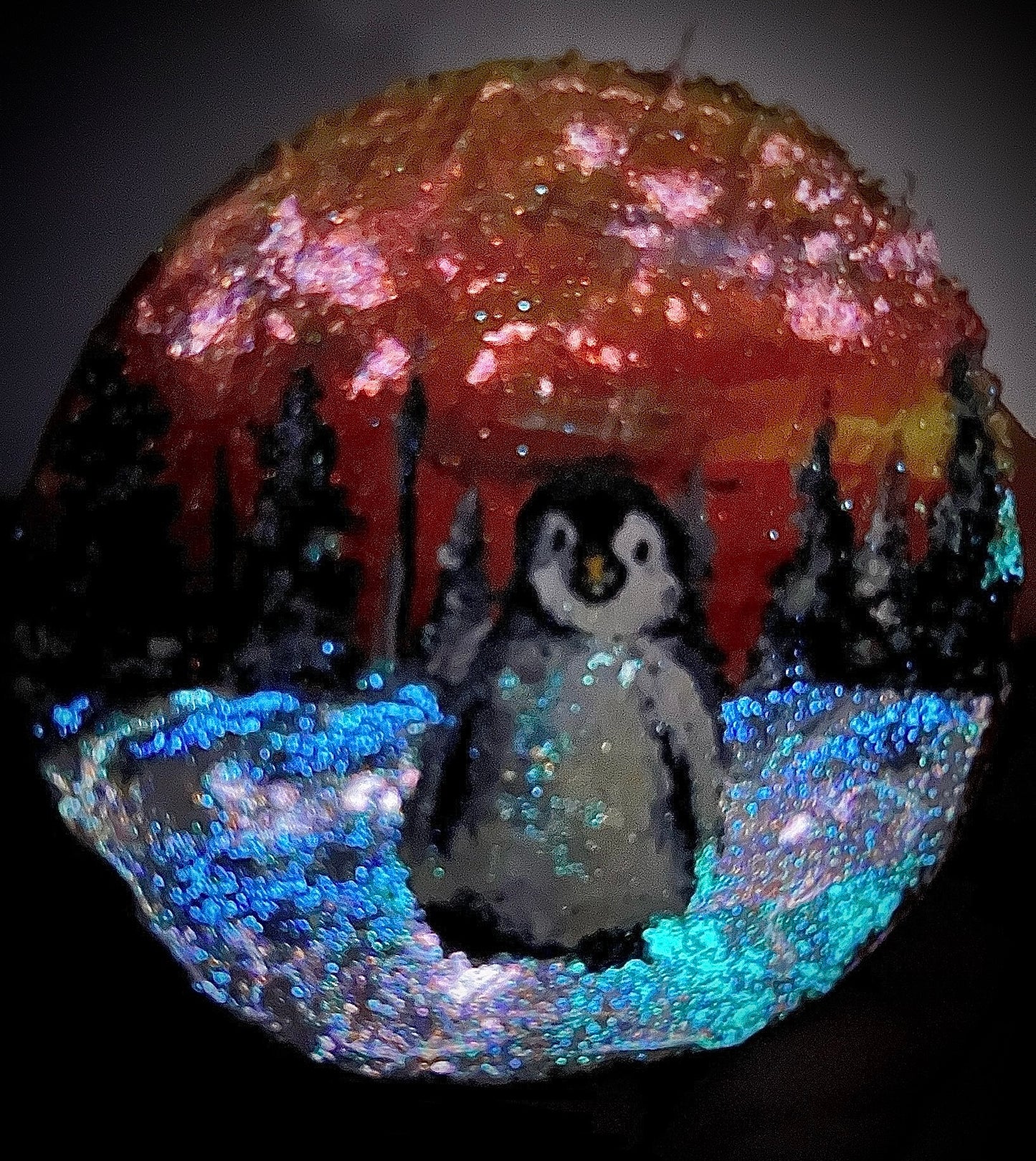 Hand Painted Glowing Penguin Ornament