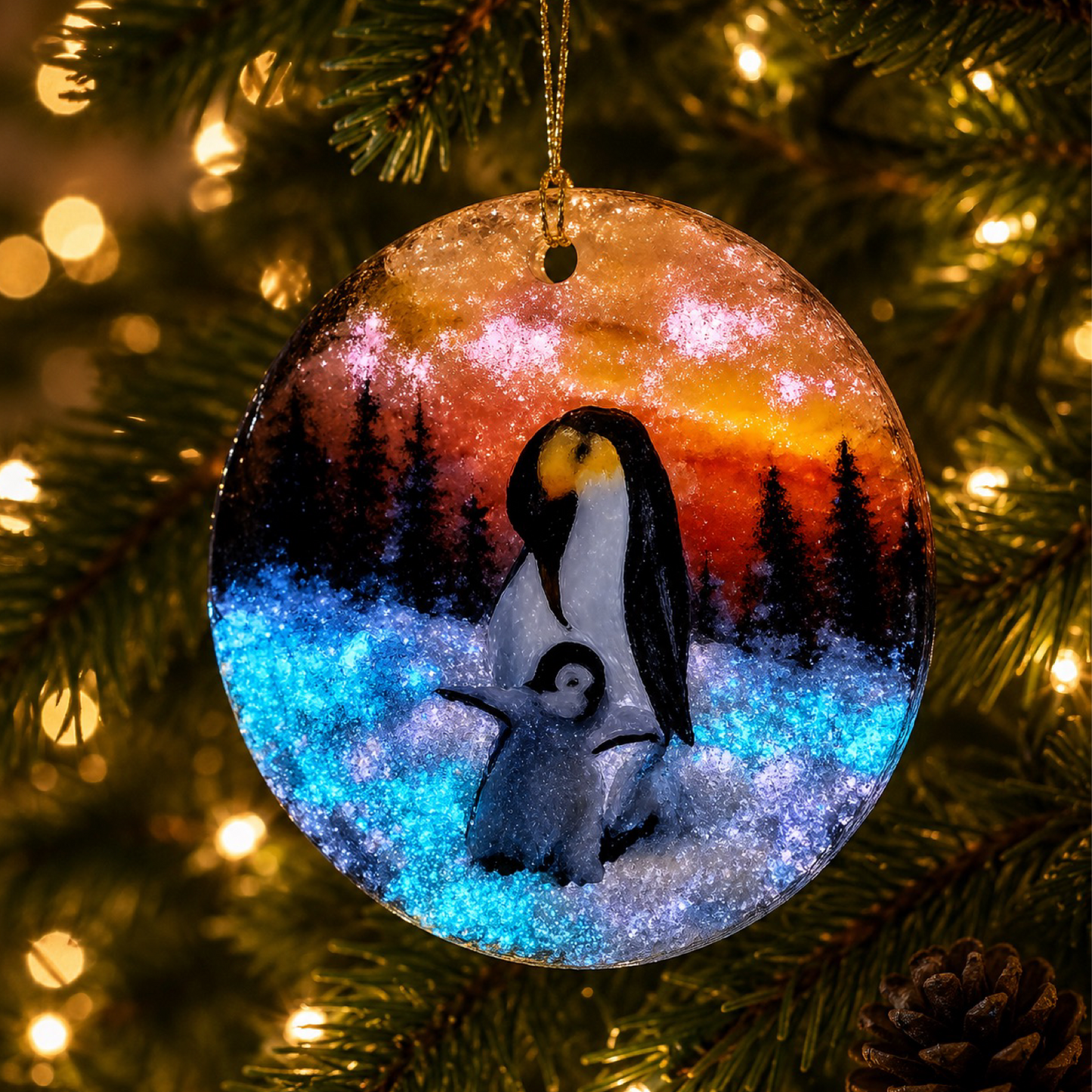 Hand Painted Glowing Penguin Ornament